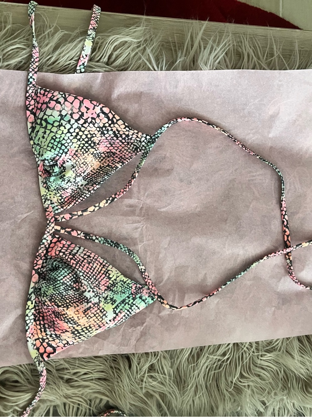 Neon Snake Print Triangle Bikini Top